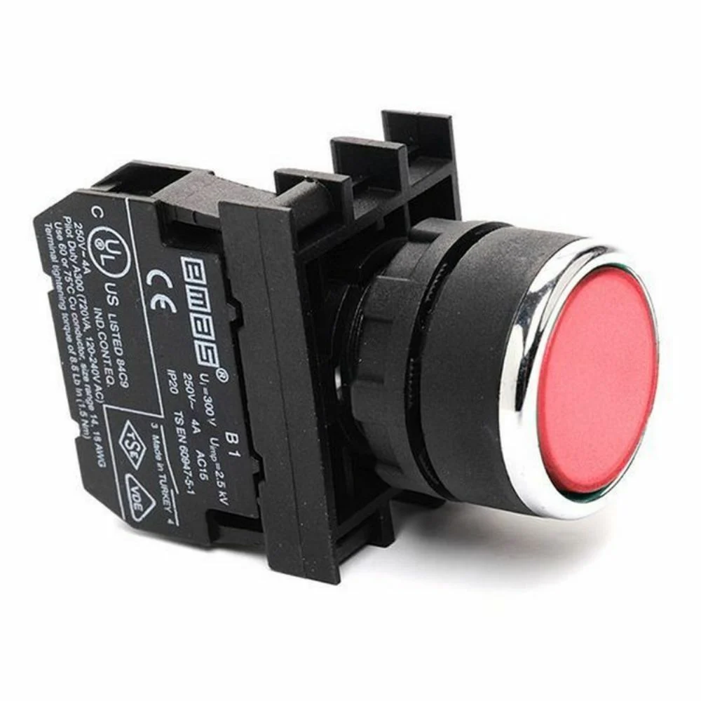 Emas Yaylı Kırmızı Kumanda Butonu 22mm 1NA