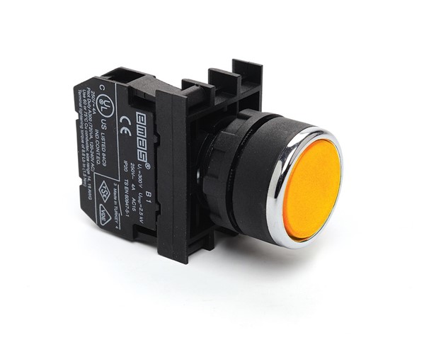 Emas Yaylı Sarı Kumanda Butonu 22mm 1NA