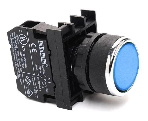 Emas Yaylı Mavi Kumanda Butonu 22mm 2NA