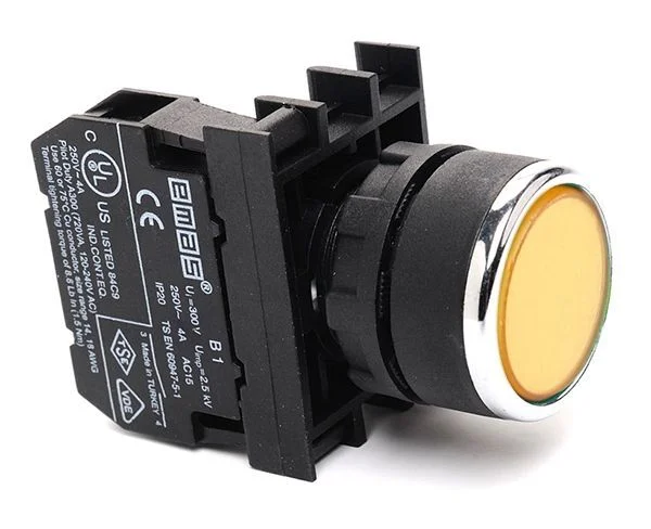Emas Yaylı Sarı Kumanda Butonu 22mm 2NA